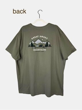 Life Is Good Mens Olive Green Short Sleeve Crusher Tee XXL Great Smoky Mountains